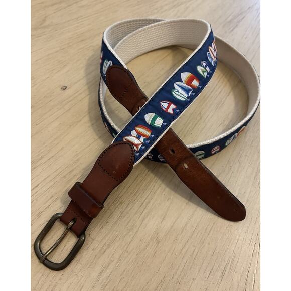 Men’s Nautical Canvas Belt 42 Sail Boats Preppy Fishing 80s 90s USA Leather Man - Picture 5 of 11